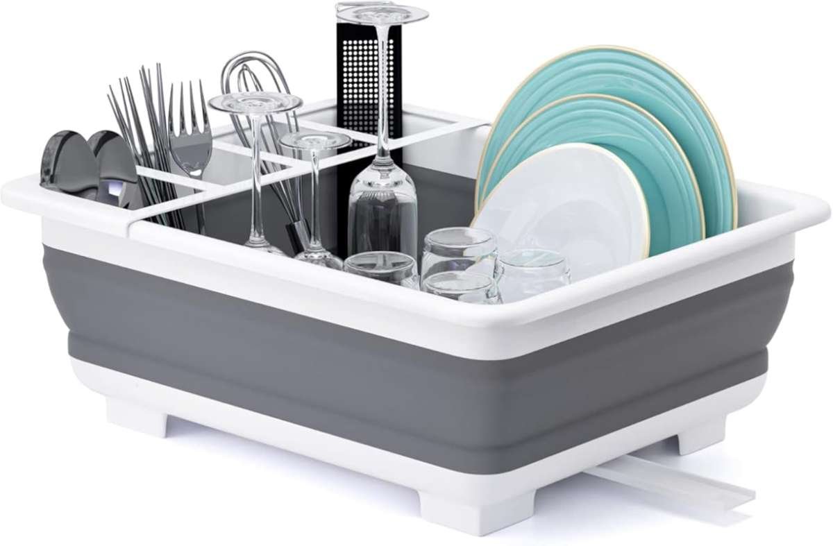 THANSTAR Collapsible Dish Drying Rack: Portable Dinnerware Drainer Org