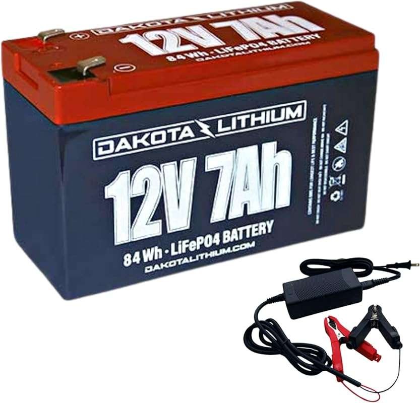 Dakota Lithium 12V 7Ah LiFePO4 Deep Cycle Battery with Charger