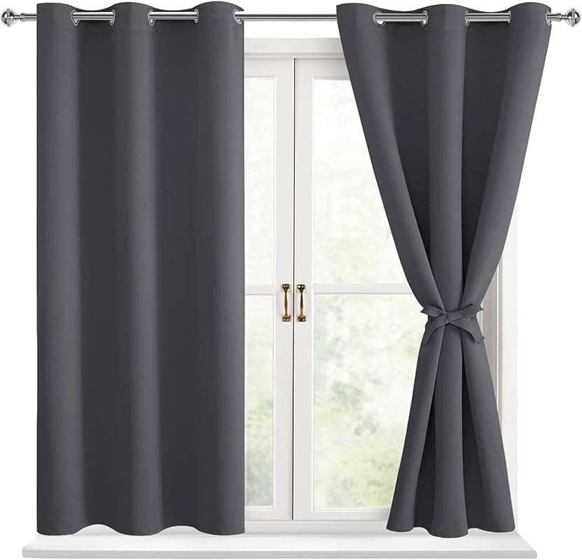 Hiasan Short Dark Grey Blackout Curtains, 42x45 Inch, Thermal Insulate