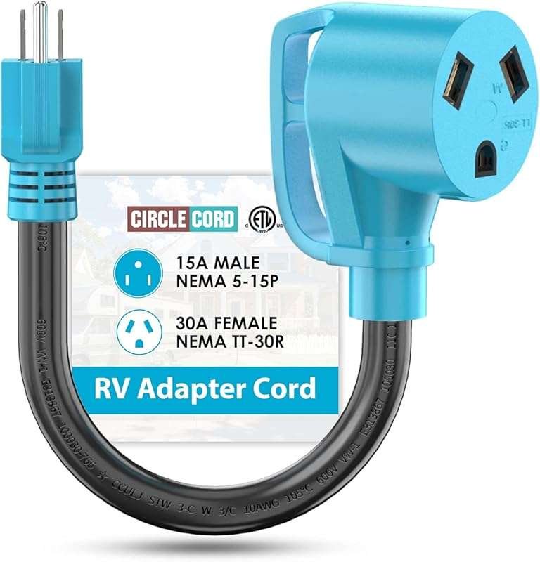 CircleCord 30 Amp RV Adapter Cord to 110 Volt, Heavy Duty 10 Gauge STW Dogbone, ETL Listed