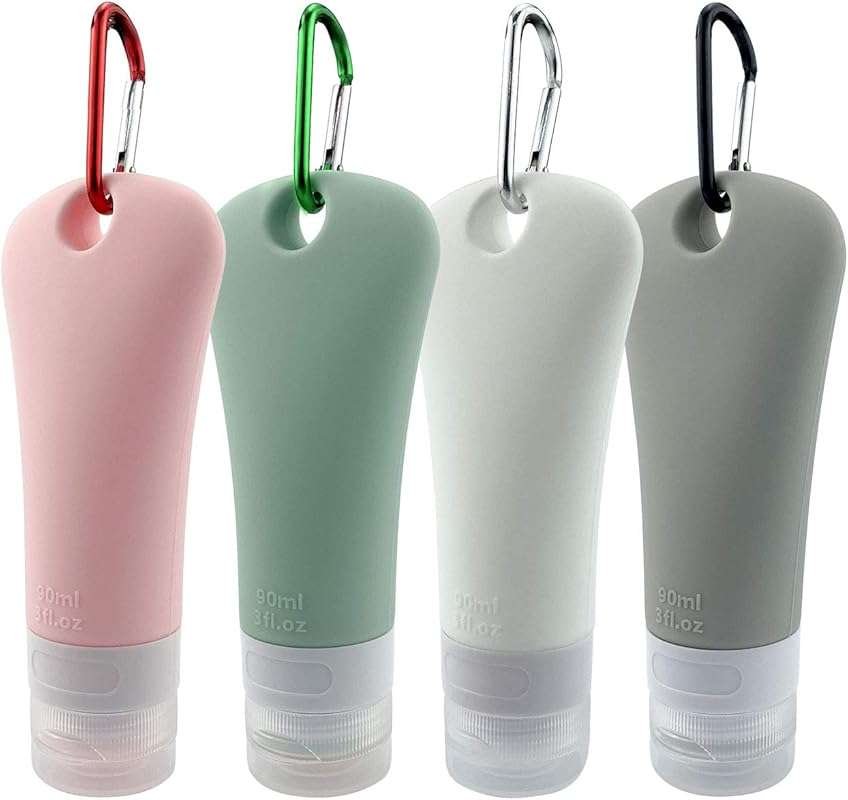4 Pack 3 oz Silicone Travel Bottles Set, Leak-Proof Squeezable Portabl