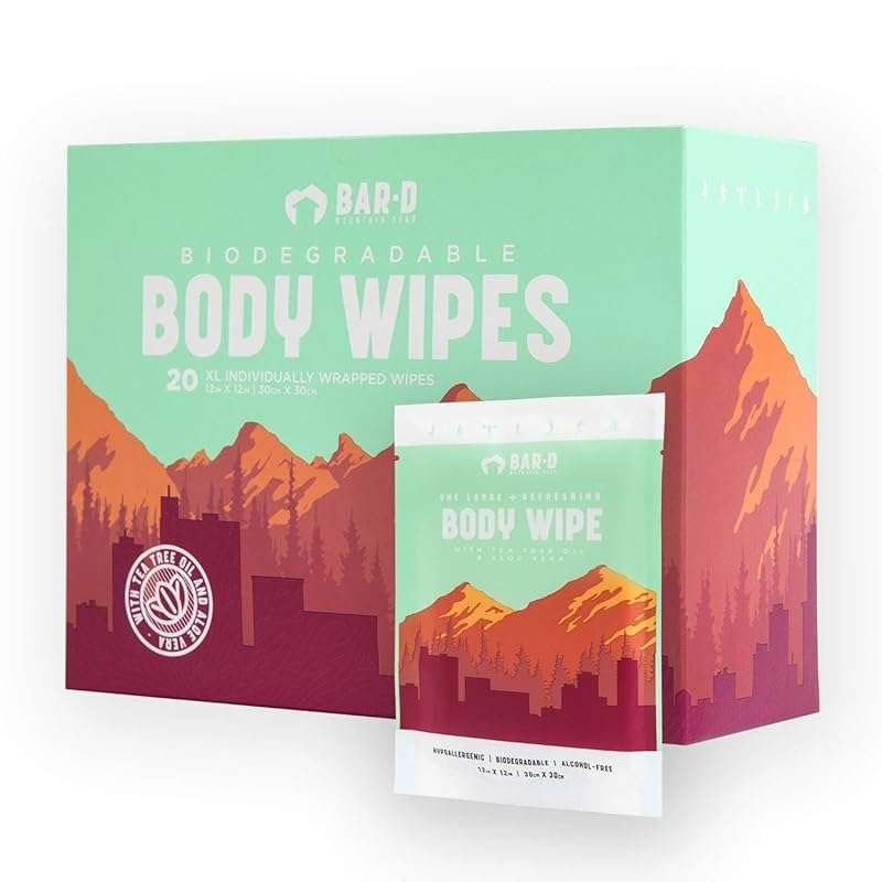 Bar-D Biodegradable Face & Body Wipes: 20 Count, Individually Wrapped,