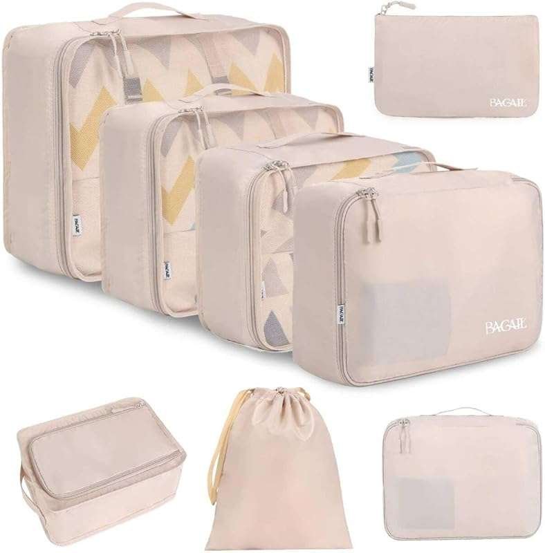 BAGAIL 8 Set Cream Packing Cubes for Luggage and Travel Accessories