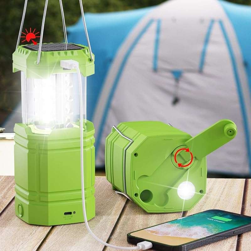 Large Capacity Hand Crank Solar Camping Lantern, Ultra Bright LED Torc