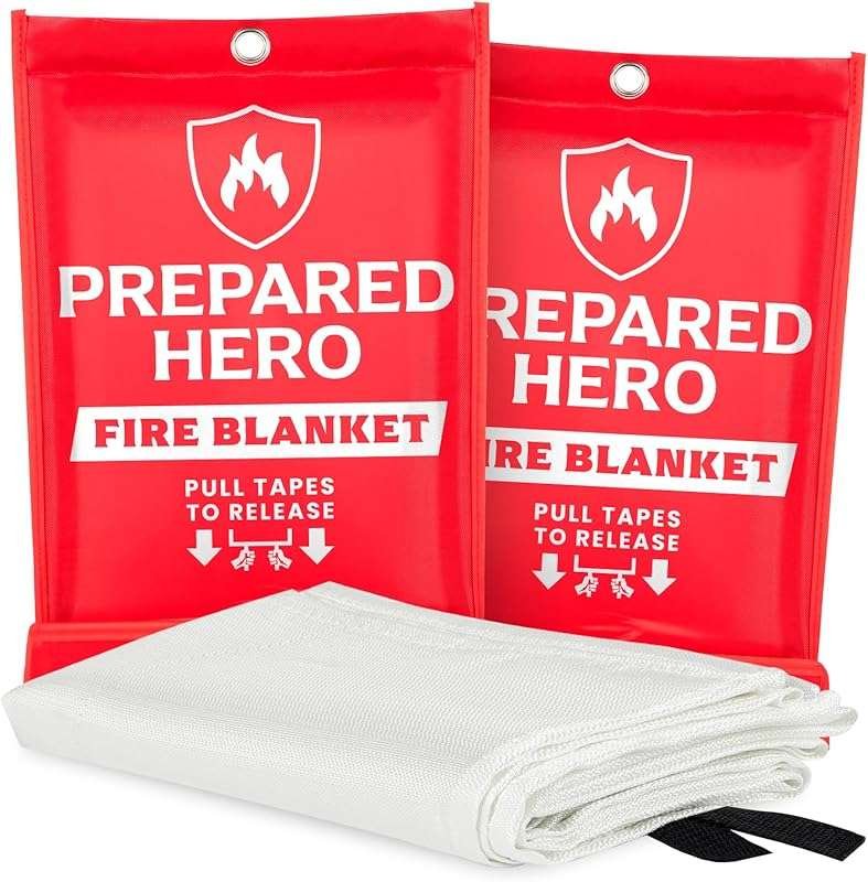 Prepared Hero 2-Pack Emergency Fire Blanket 40”x40” Fiberglass for Hom