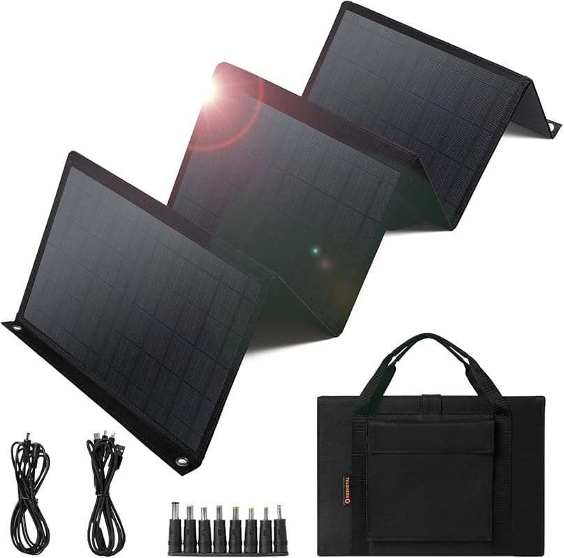 60W Foldable Solar Panel Charger with USB & DC output, perfect for cam