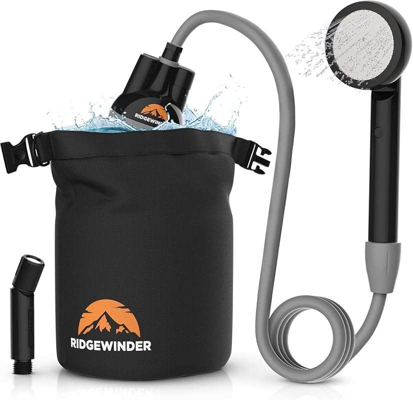 Portable Camping Shower with Rechargeable Battery and Dry Bag for Wate