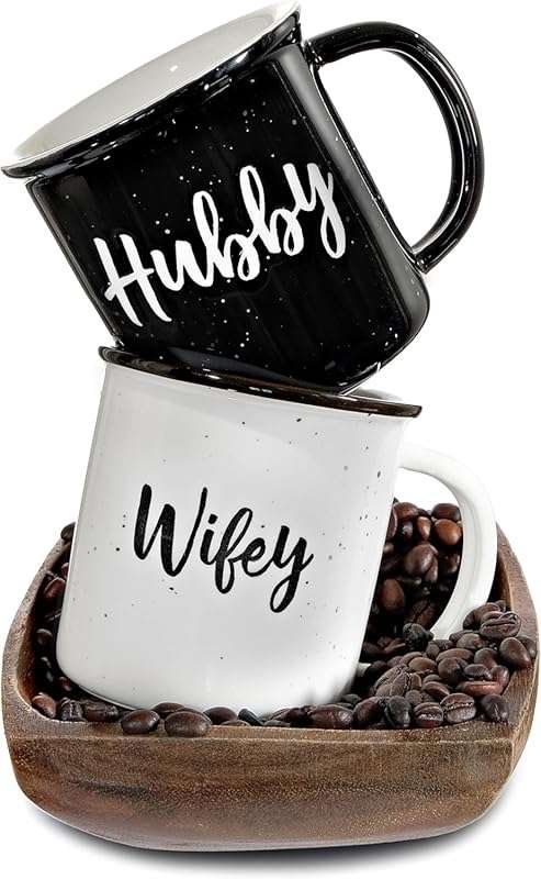 MAINEVENT Wifey Hubby 11oz Coffee Mugs Set: Husband Wife His Hers Gift