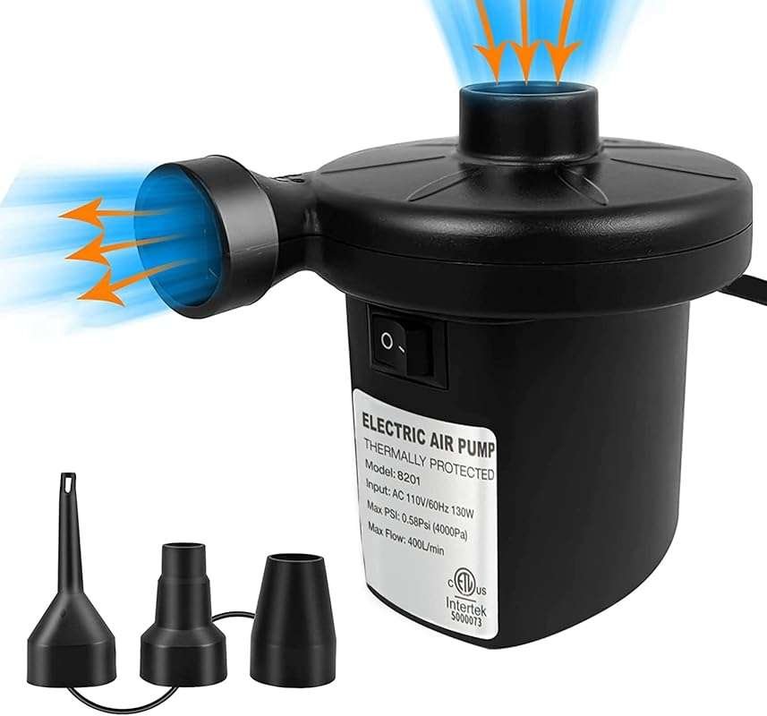 Electric Air Pump for Inflatables: Fast Inflate/Deflate with 3 Nozzles