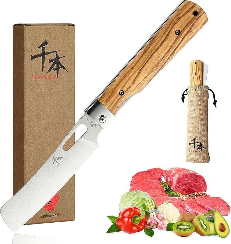 SENBON Ultra Sharp 440A Stainless Steel Chef Knife with Natural Olive 