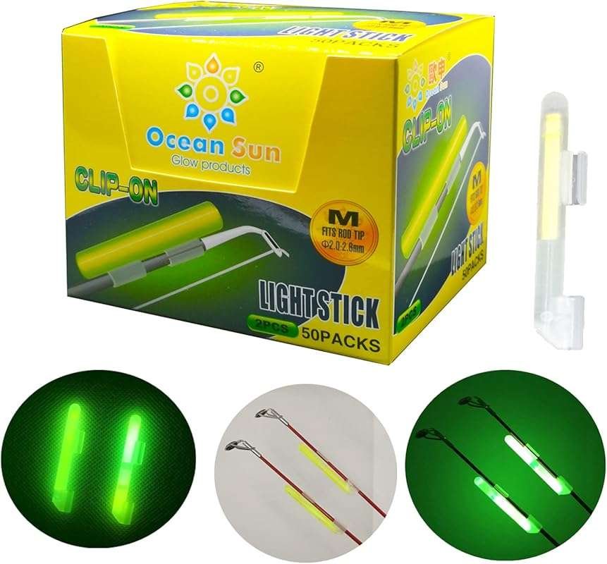 100PCS Ocean Sun Clip Snap On Fishing Glow Sticks Rod Tips, Pole Light
