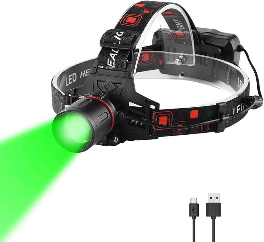 PROFORUS XML-T6 Rechargeable Green LED Headlamp: 1000 Lumens, Zoomable