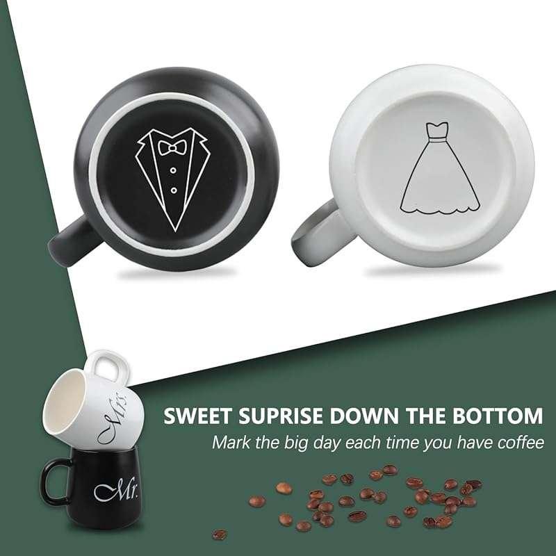 MCleanPin Mr & Mrs Coffee Mugs Set: Wedding, Anniversary, Bridal Showe