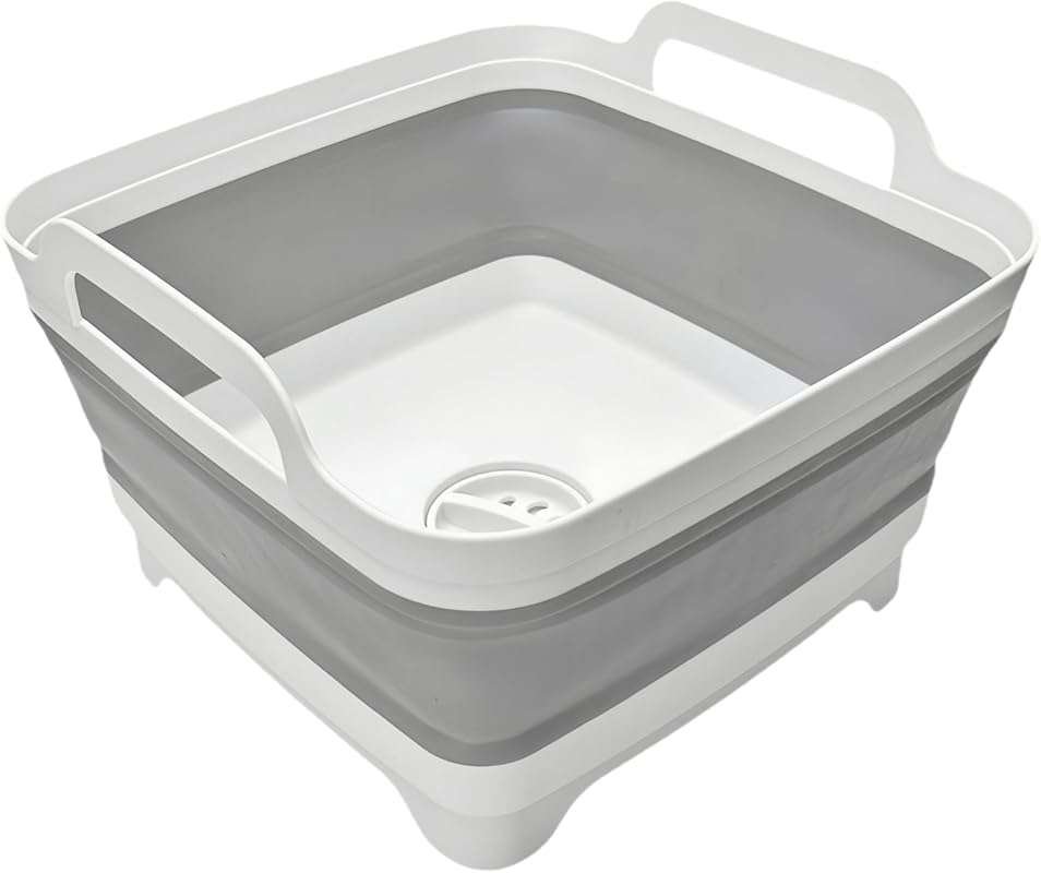 Collapsible Wash Basin 9L, Foldable Dish Tub with Drain Plug, Portable
