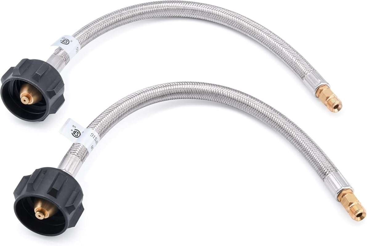 GasSaf 12 inch RV Propane Hose, Stainless Steel Braid Gas Line with 1/