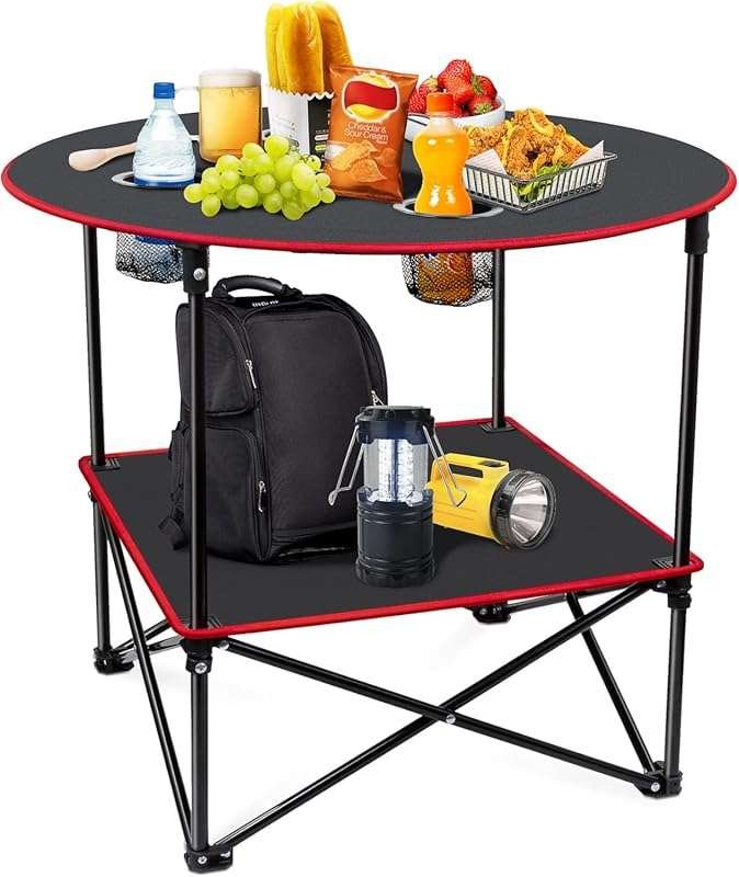 Lightweight Waterproof Canvas Folding Camping Table with 4 Cup Holders