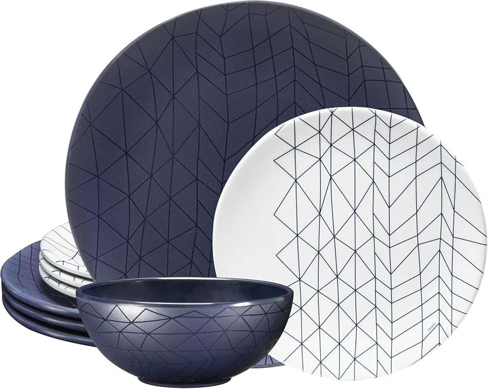 bzyoo 12 Piece Spidy Blue Collection Melamine Dinnerware Set - Durable