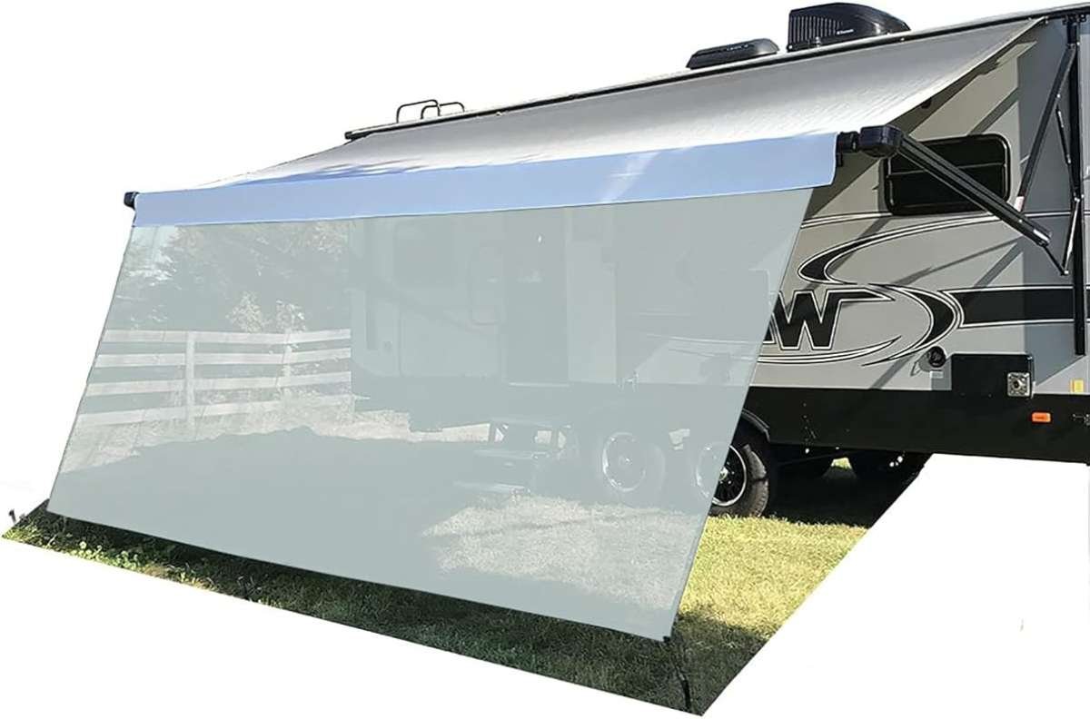 Tentproinc RV Awning Sun Shade Screen 8'X12'3'' Gray Mesh, UV Blocker 