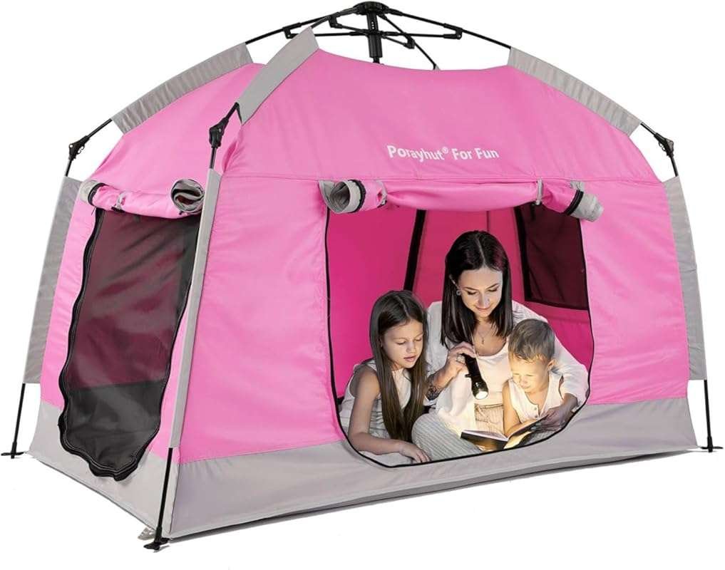 Portable Kids Playhouse Tent with LED Light Strip - Easy Indoor/Outdoo