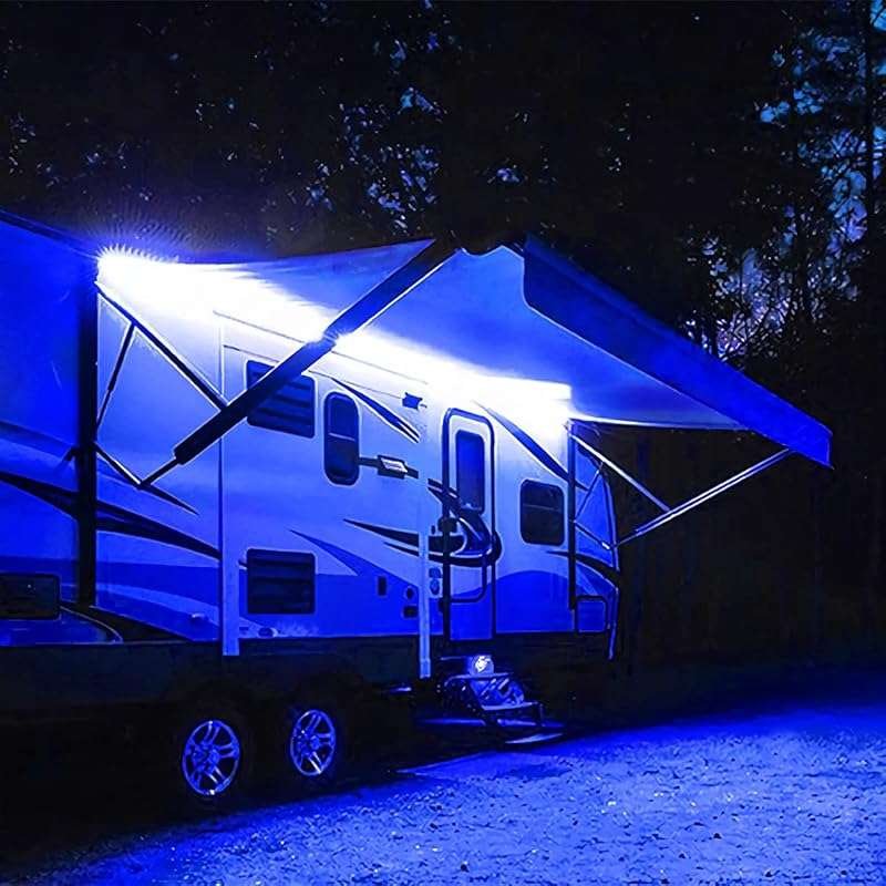 Blue LED Light Strip for RV Awning, 12V Waterproof Camping Lights for 