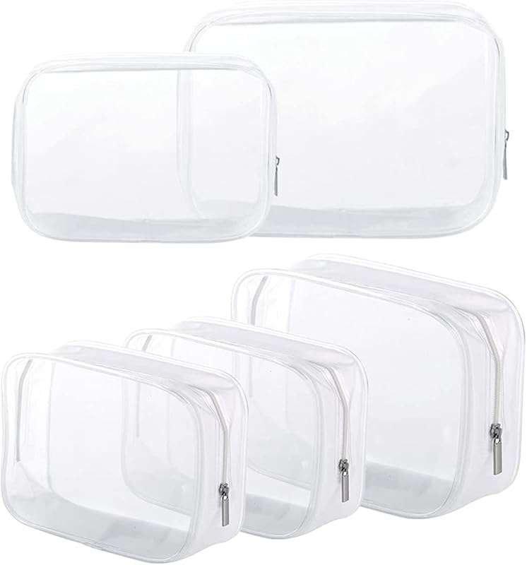 5 Pack TSA Approved Clear Plastic Zippered Toiletry Bags for Travel, C