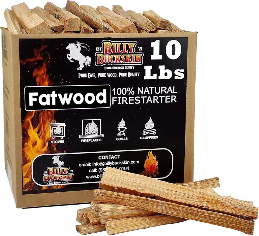 Billy Buckskin 10lb Natural Fatwood Fire Starter Sticks for Campfires,