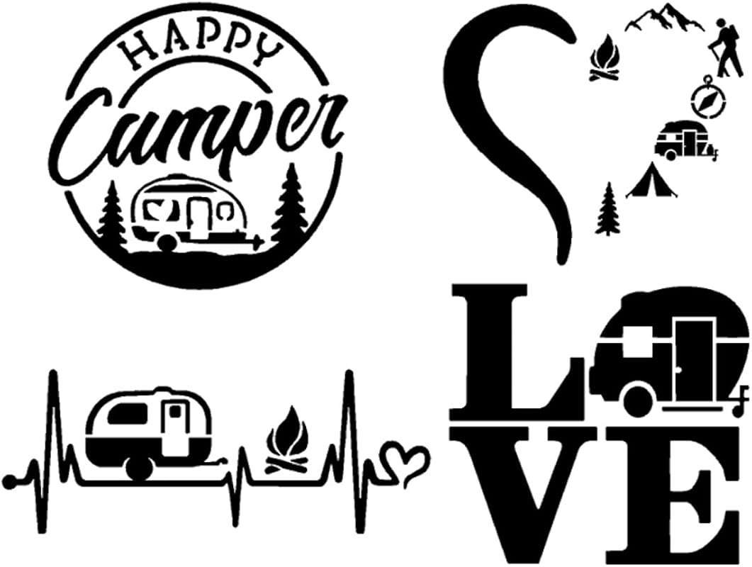 Camping Decal 4 Pack: Happy Camper, Camping Heartbeat, Heart & Love De