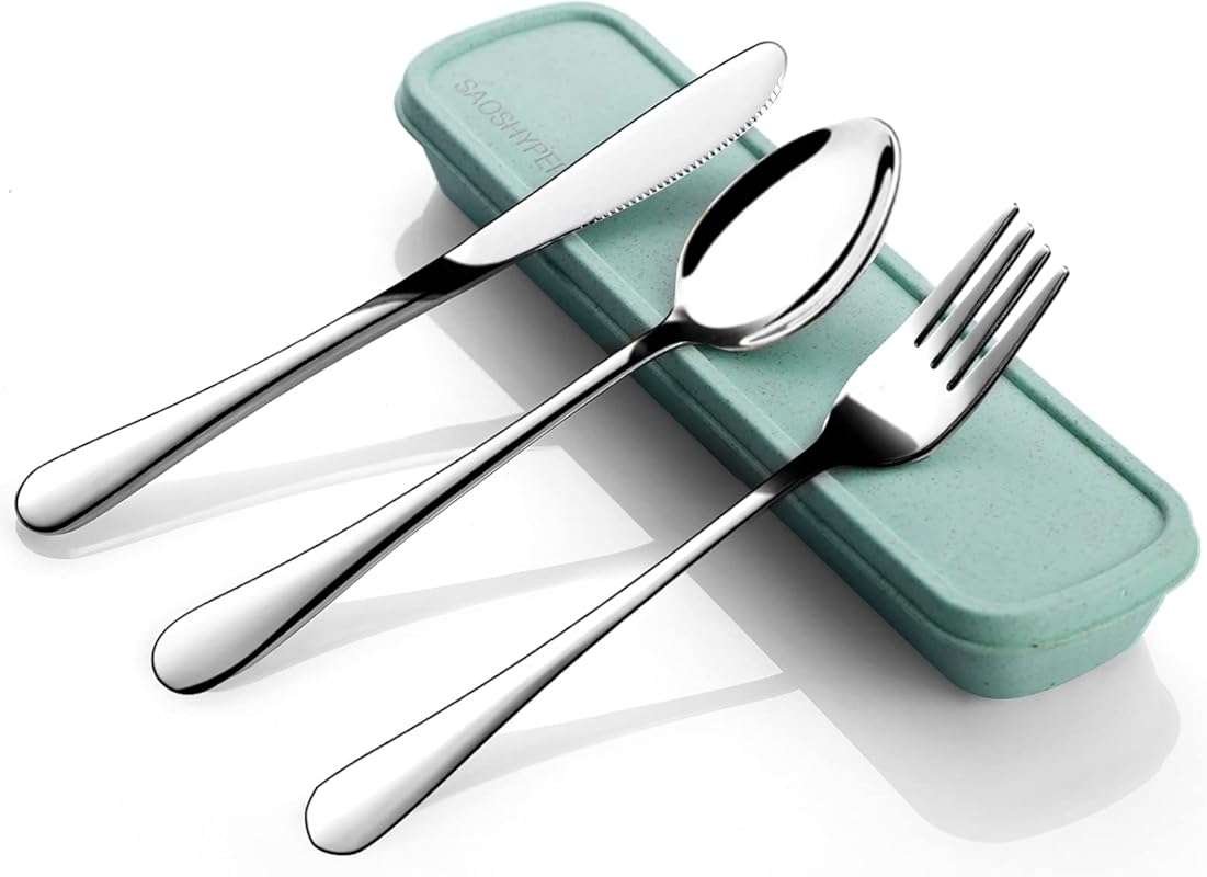 Travel Utensils with Case,SAOHYPEI Portable Silverware Set for Work, 4