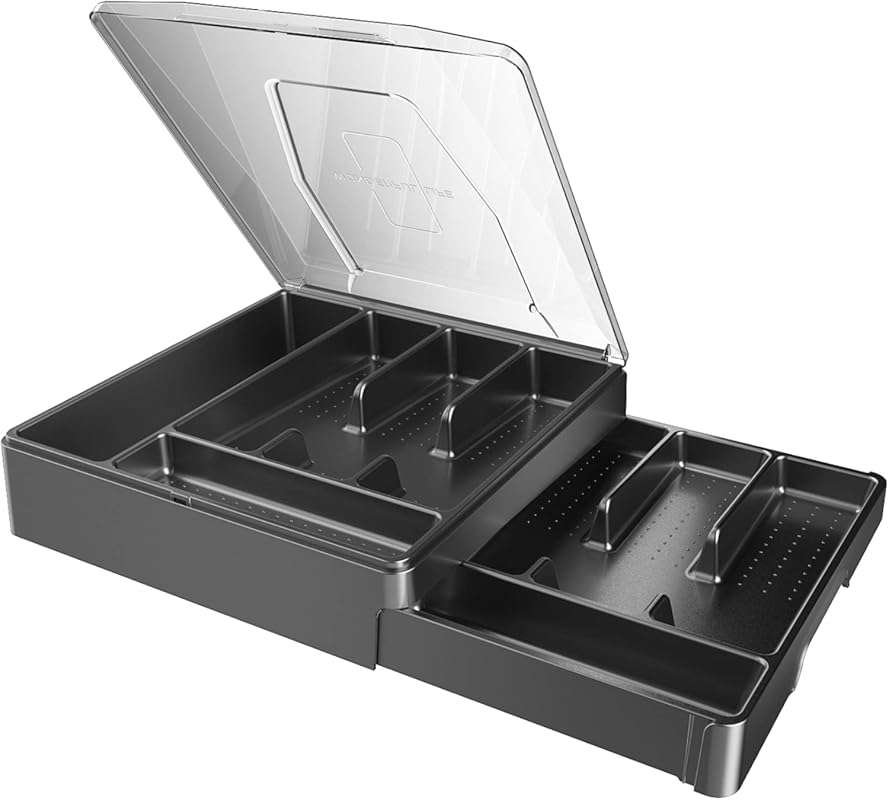 Double Layer Silverware Tray with Lid, Utensil Drawer Organizer and Cu