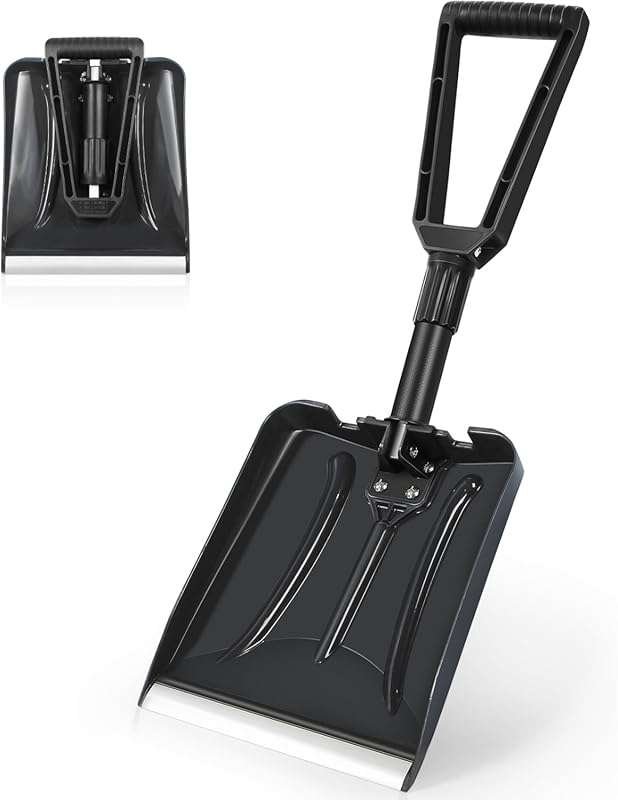 SHANTRA Folding Aluminum Edge Snow Shovel, D-Grip, Portable for Drivew