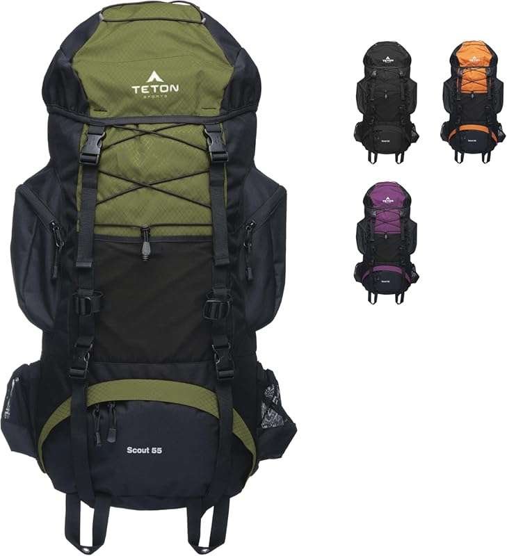 Teton 55L Scout Internal Frame Backpack: Ideal for Hiking, Camping, Ba
