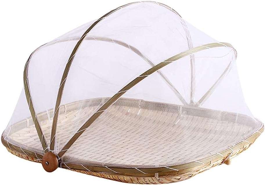 Bamboo Serving Tent with Dustproof Mesh Gauze Cover for Fruits & Bread