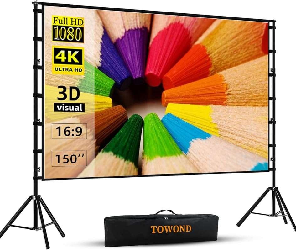 TOWOND 150-inch Portable 4K HD Indoor Outdoor Projector Screen with St