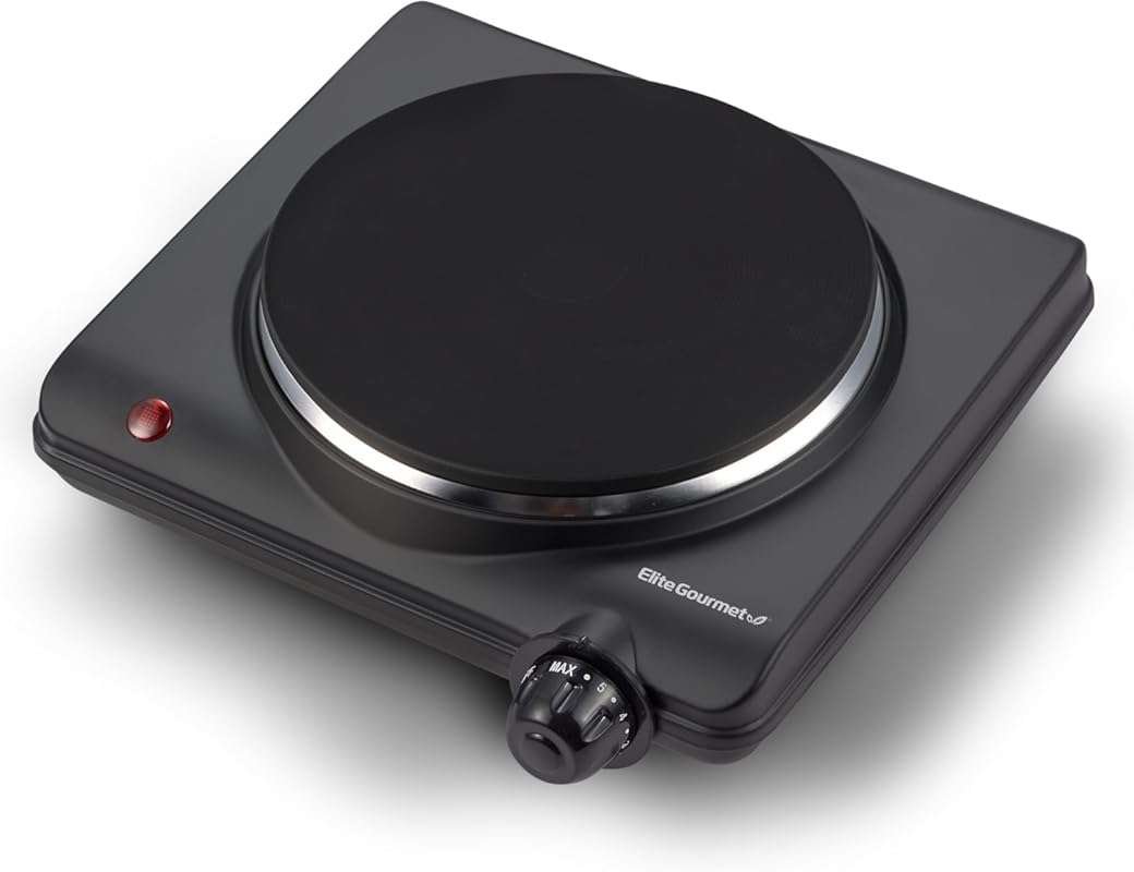Elite Gourmet ESB-301BF Black Single Cast Iron Electric Hot Plate with