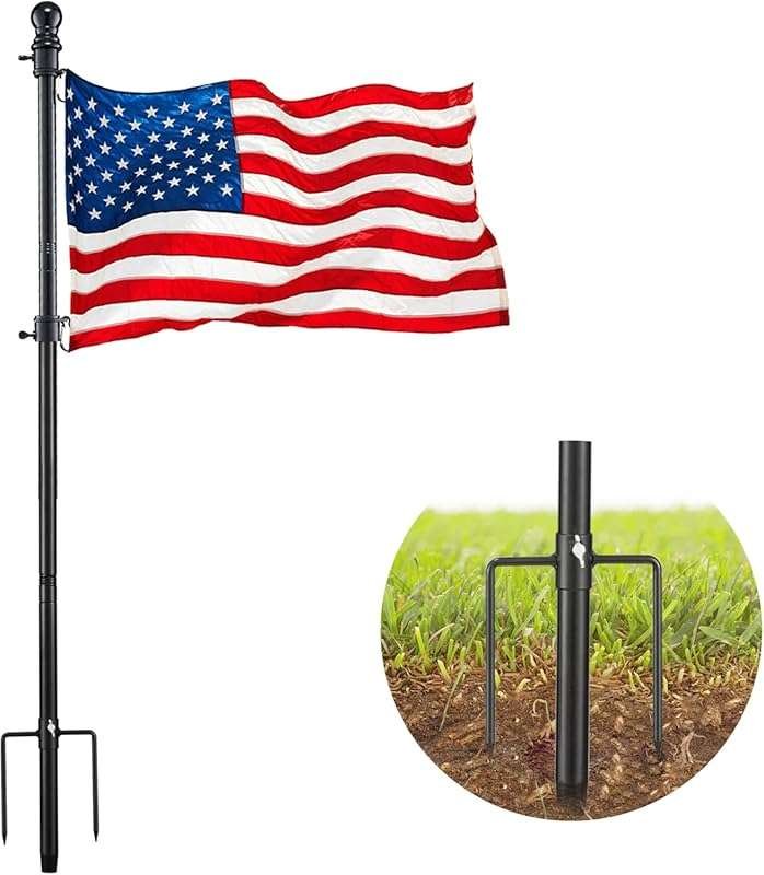 8FT Black In-Ground Flag Pole Kit for House Yard - Stainless Steel wit