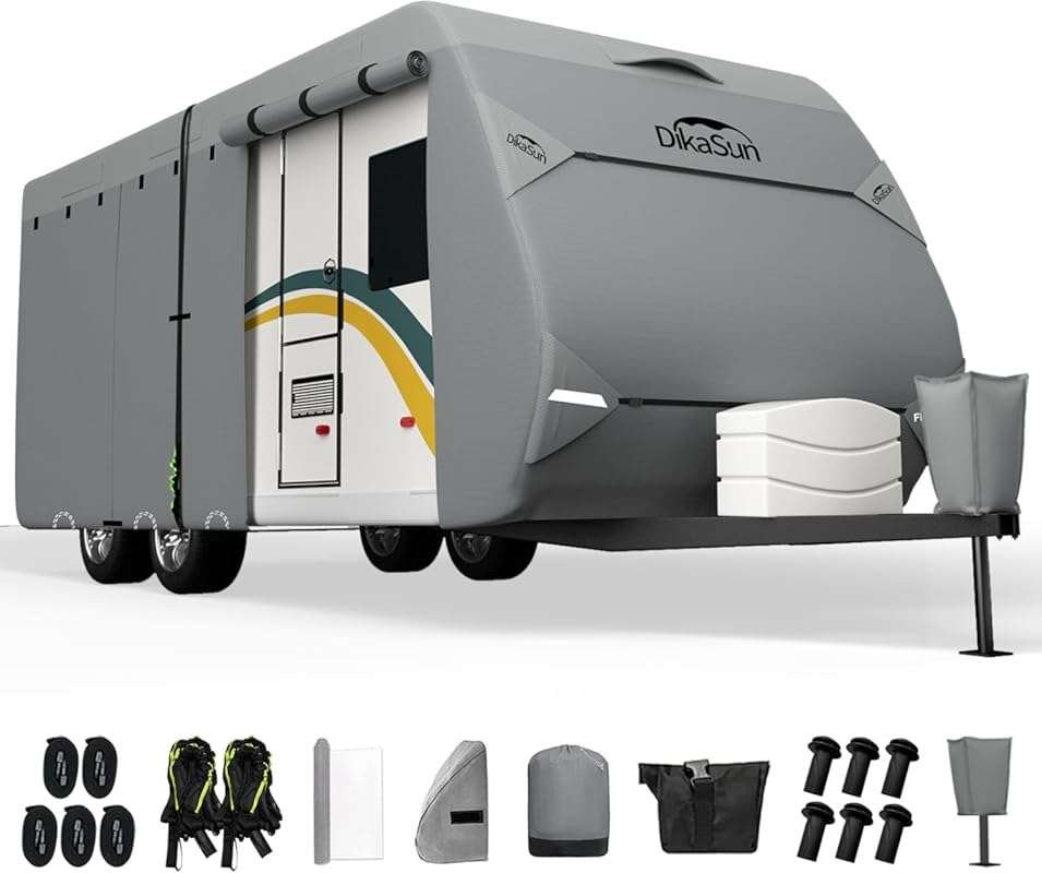 Upgraded 7-Layer Waterproof RV Travel Trailer Cover for 18-20 Ft Campe