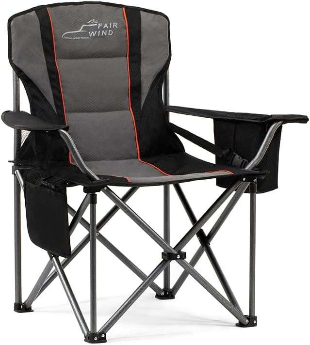 FAIR WIND Oversized Fully Padded Camping Chair: Heavy Duty Quad Fold w