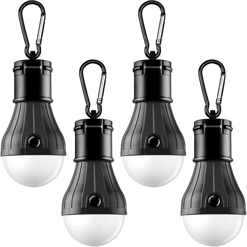 Portable LED Tent Lanterns 4-Pack: Emergency Hurricane Bulbs with Hook