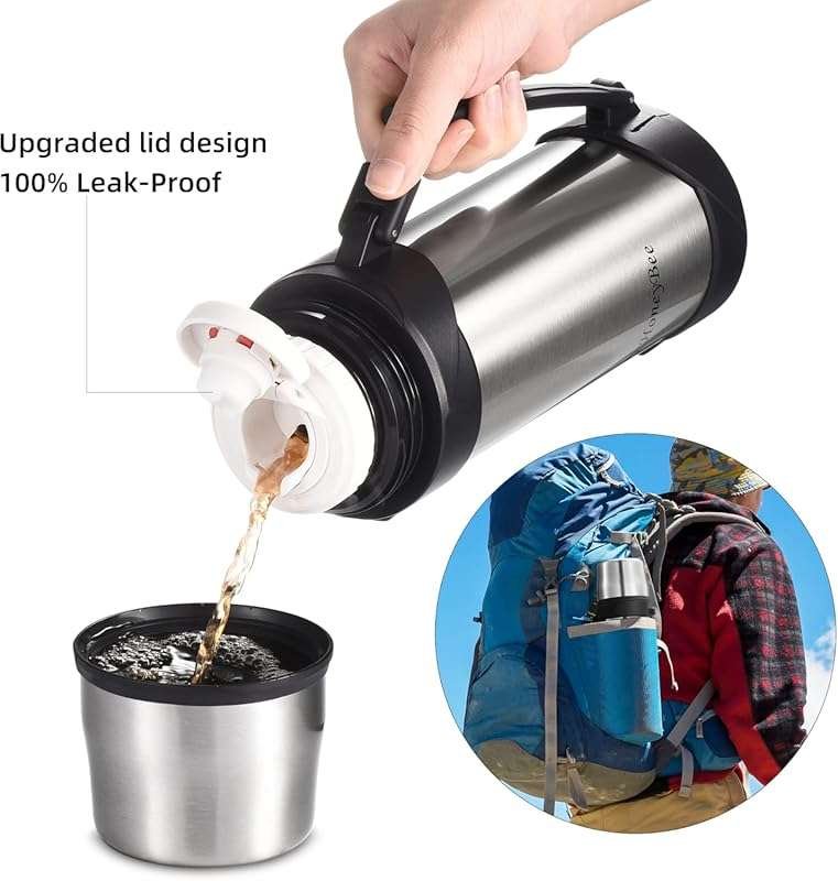 HoneyBee 41 Ounce BPA-Free Coffee Thermos for Hot Drinks, Twist and Po