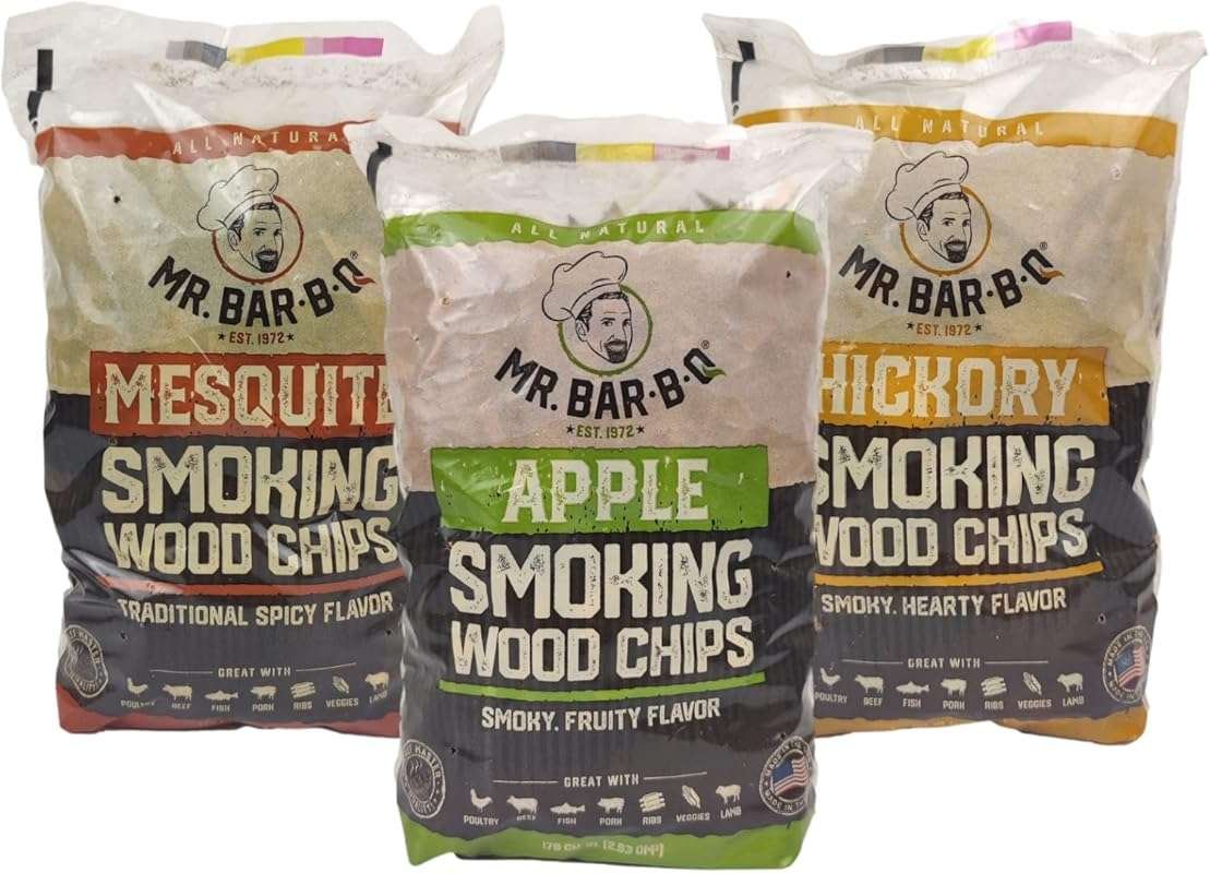 Mr. Bar-B-Q 3 Flavor Wood Smoker Chips Bundle: Apple, Mesquite, Hickor