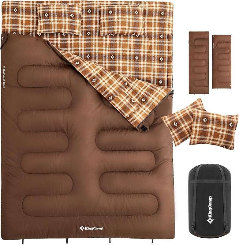 KingCamp Queen XXL Double Sleeping Bag with Pillows, Waterproof 2 Pers