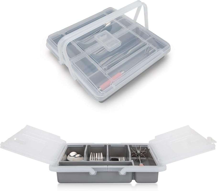 Portable Utensil Holder with Lid and Handle for Countertop or Drawer, 