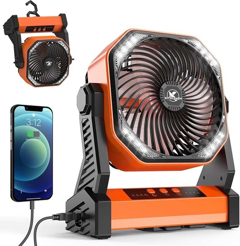 KITWLEMEN 20000mAh Portable Camping Fan: 58H Max Cooling, Rechargeable