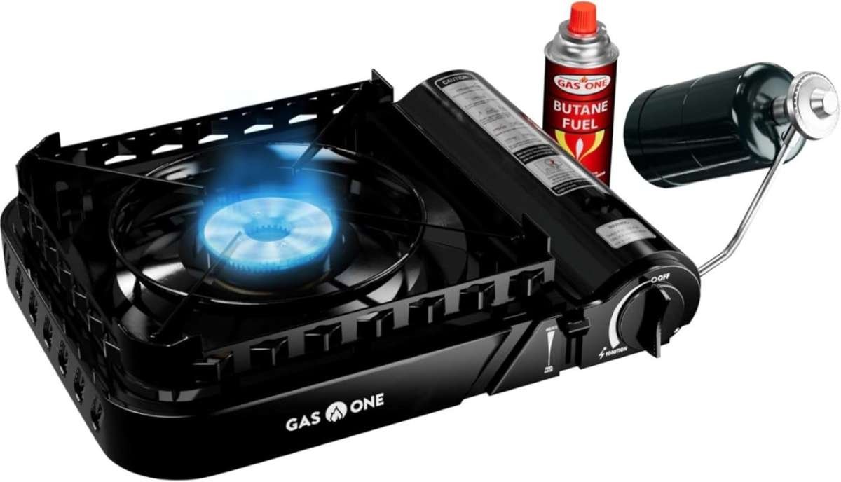 GasOne 15,000 BTU Dual Fuel Portable Stove for Indoor Cooking with Car