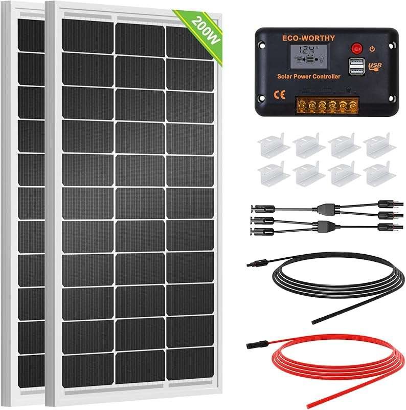 ECO-WORTHY 200W 12V/24V Solar Panel Kit with High Efficiency Monocryst