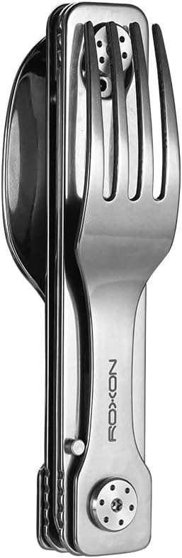 ROXON C1 3-in-1 Detachable Camping Utensils: Knife, Spoon, and Fork fo