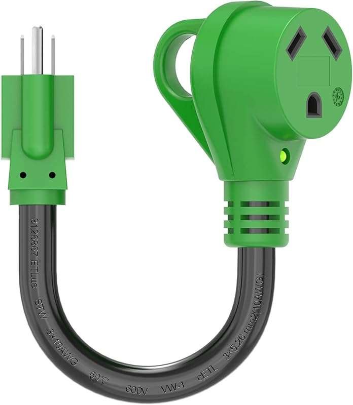 RVGUARD 30 Amp RV Adapter Cord to 110 Volt, 12-Inch NEMA 5-15P to TT-30R with LED Indicator, ETL Listed