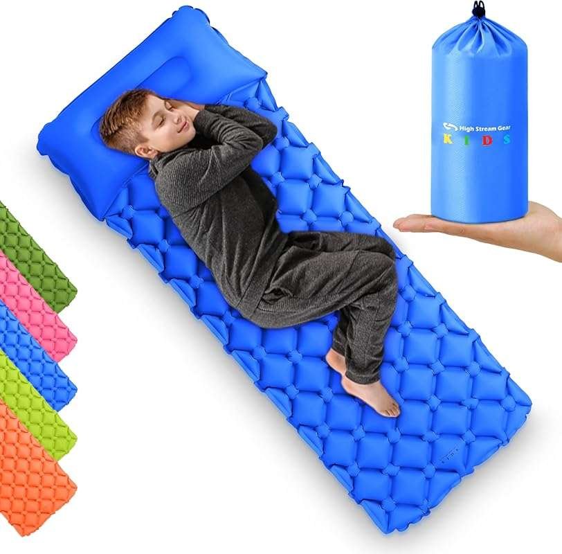 Kid's Inflatable Camping Sleeping Pad with Pillow for Outdoor Adventur
