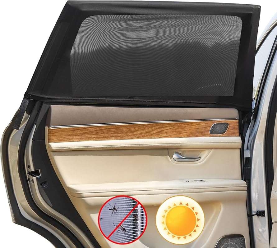 Car Rear Side Window Shades 2 Pack - Mesh Sun Shades Mosquito Net for