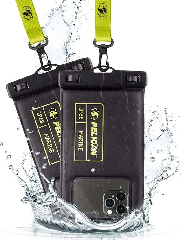 Pelican 2 Pack Floating IP68 Waterproof Phone Pouches for Beach, Cruis